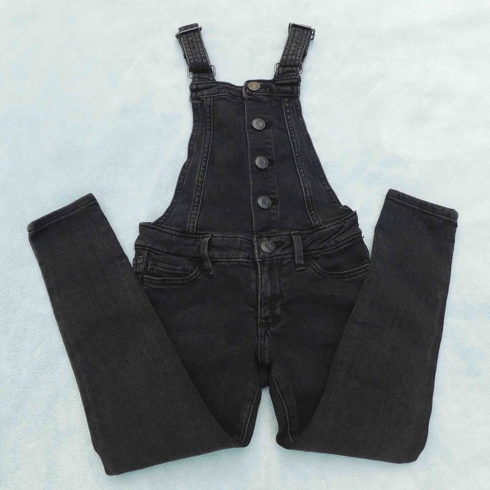 Gap Girls XS (4-5) Black Denim Overalls with Buttondown Bib